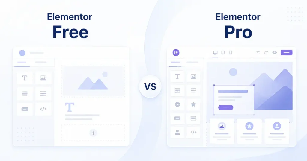 Elementor Free und Pro im Vergleich mit einfacher und erweiterter abstrahierter Page-Builder-Oberfläche