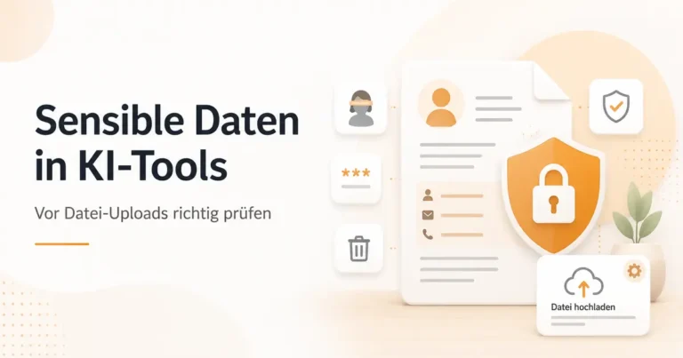 Geschütztes Dokument mit anonymisierten Daten, Schloss und Datei-Upload für KI-Tools