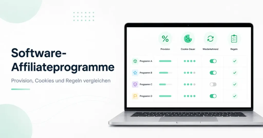 Vergleich von Software-Affiliateprogrammen mit Provision, Cookie-Laufzeit, wiederkehrender Vergütung und Regeln
